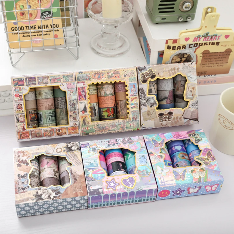 Juego de cintas Washi Retro para decoración de diario, Cinta Adhesiva Decorativa, suministros para diario, álbum de recortes, 20 piezas