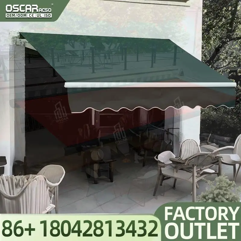 Outdoor Retractable Electric Canopy Side Awning PVC Sunshade Patio Shade Rainproof Retractable Awning