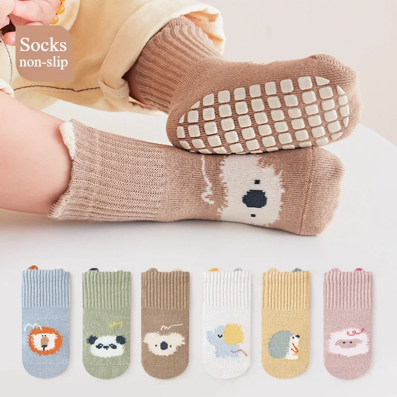 Toddler Winter Anti Slip Socks Baby Cotton Non-Slip Socks Cartoon Design Warm Soft All Day Socks for Boys Girls First Walkers