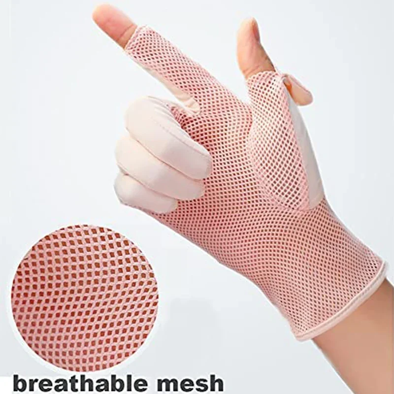 Sunscreen Ice Silk Gloves Anti-UV Summer Breathable Mesh Gloves for Car Motorcycle Bike Driving Sports Thin Gloves for Women Men