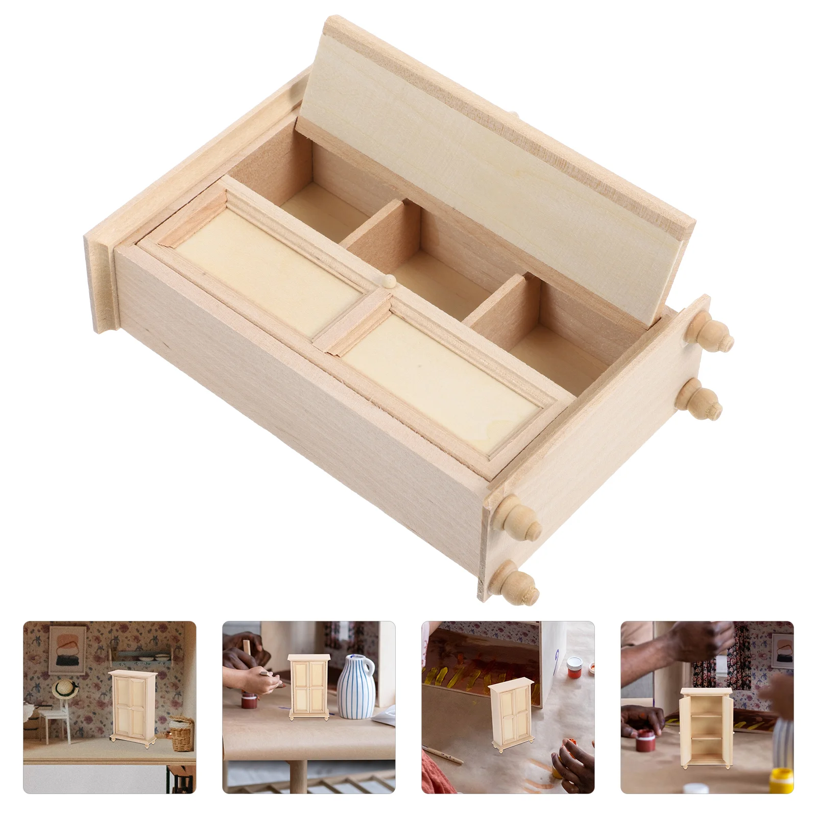 

Model House Furniture Micro Scene Miniture Wooden Open Wardrobe Miniature Cabinet