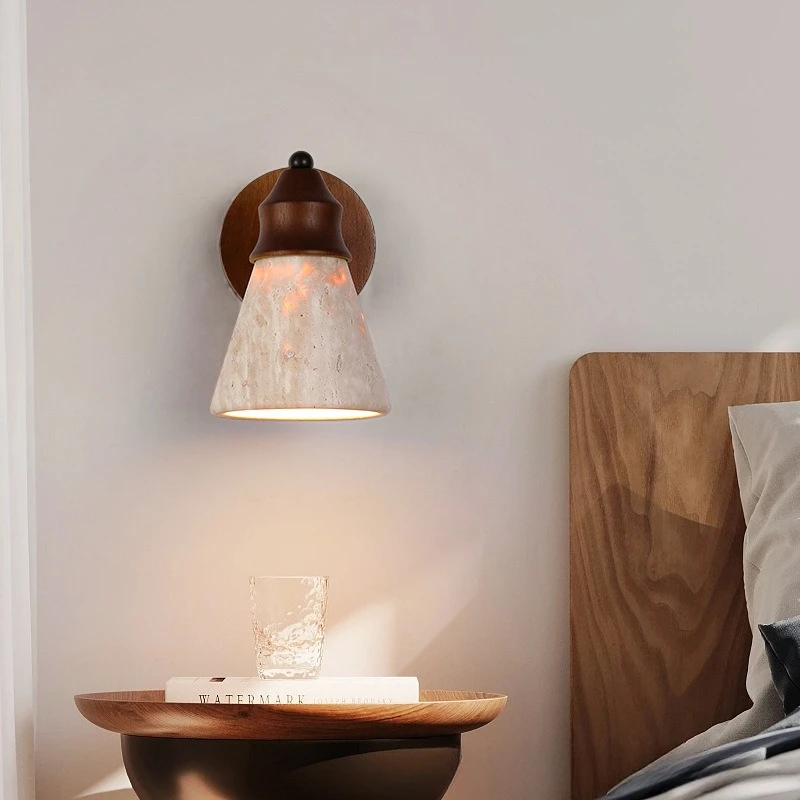 الترافرتين الجدار مصباح الحجر الطبيعي وابي سابي أضواء LED لغرفة المعيشة غرفة نوم الأصفر الترافرتين تركيبات إضاءة ديكوريّة المنزل