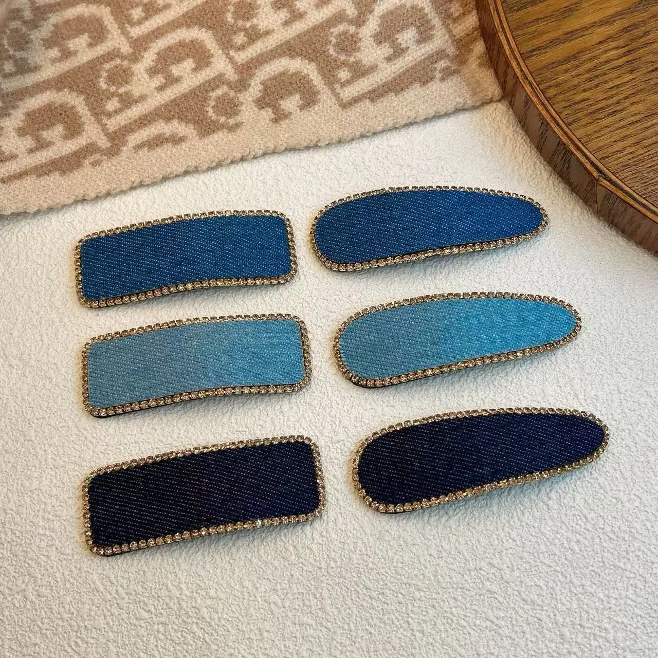 

2PC Fashion High-quality Crystal Denim Plaid BB Hair Side Clips Vintage Hairpin for Girls Women Korean Hair Accessories