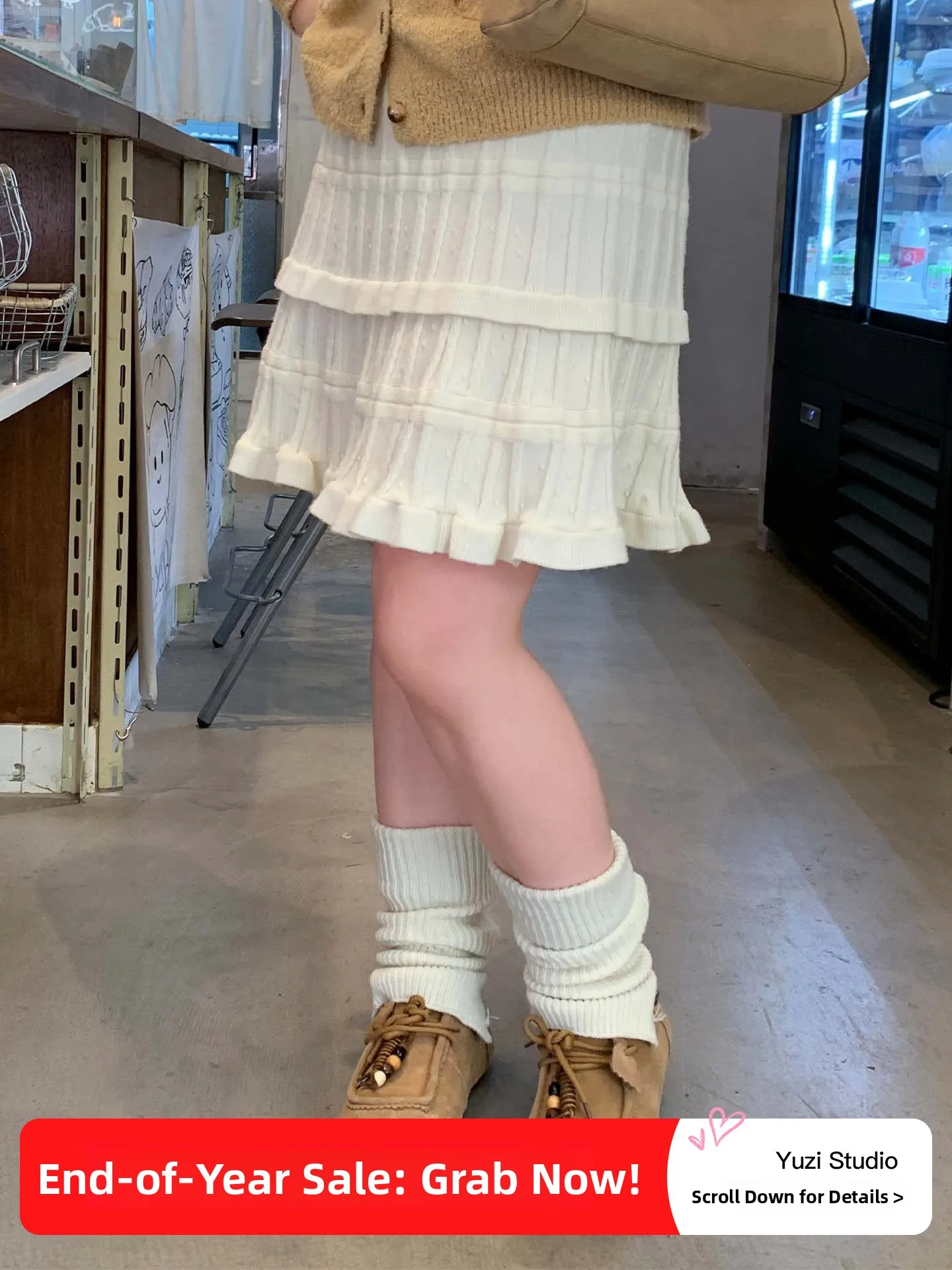 

YUZI вязаная юбка в горошек с высокой талией, двухслойная кружевная юбка с подолом, осень-зима, большие размеры, женская модная юбка трапециевидной формы