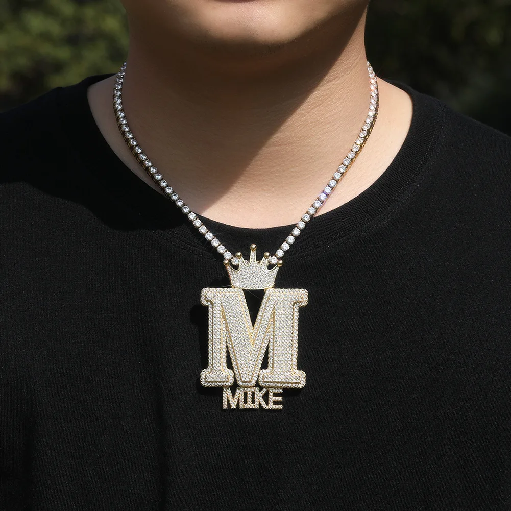 

Индивидуальное смелое письмо с короной, мини-ожерелье с именем для мужчин и женщин Iced Out, подвески с буквами CZ, модные украшения для подарка