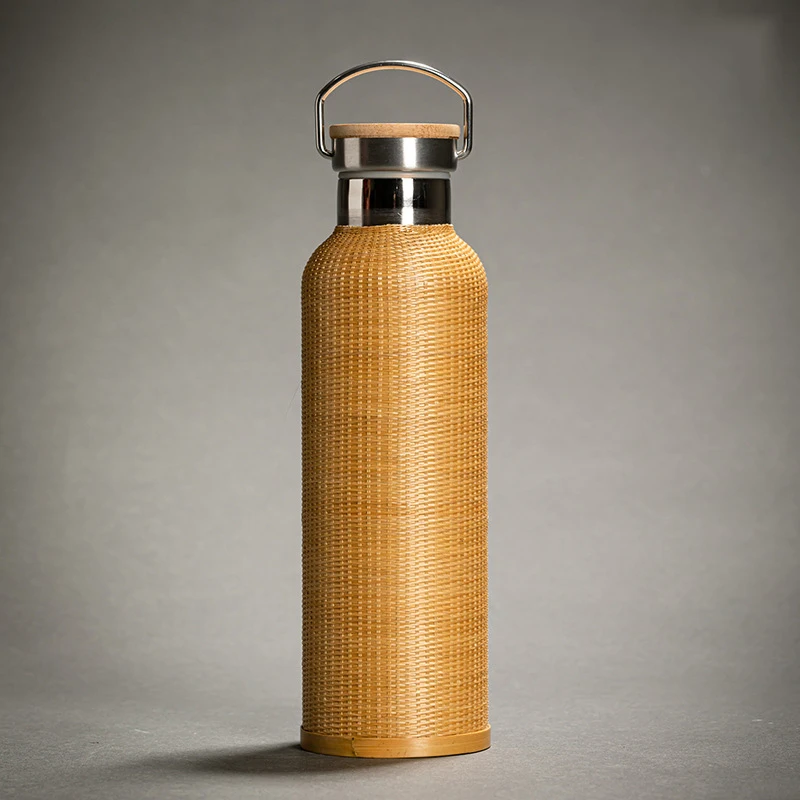 

Master Star Stainless Steel Inside Bamboo Weaving Outside Country Style Thermal Vacuum Cup Flasks Rattan Handmade Mug Hot Pot