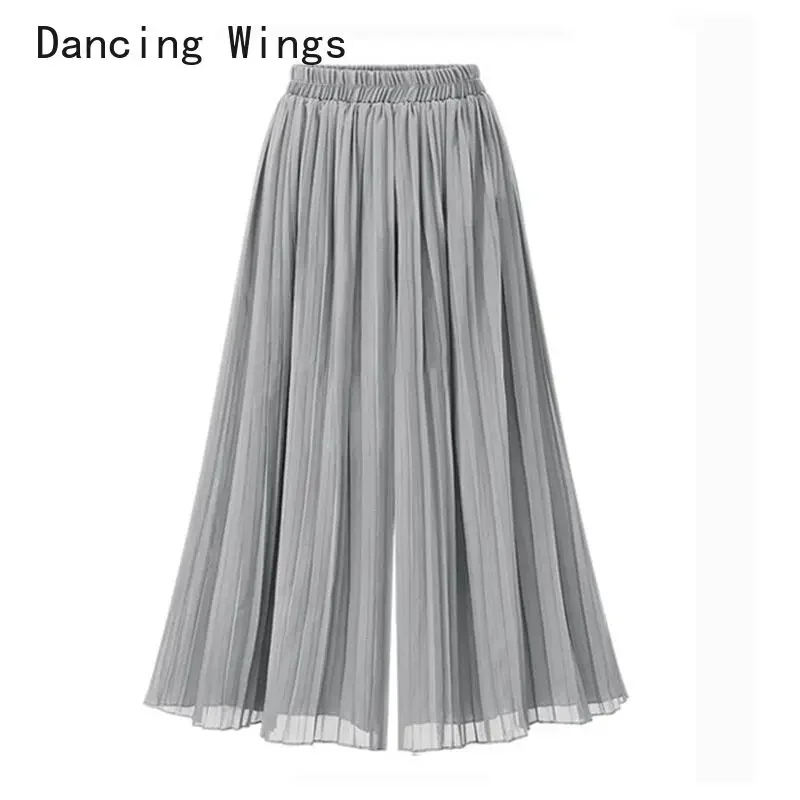 Chiffon Newest Women Wide Pants Pleated Beach Culottes Loose Thin Classic Wide-leg Trousers