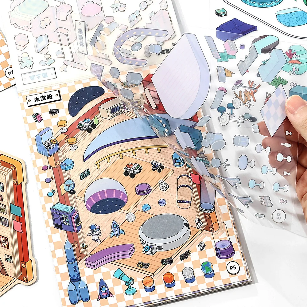 Kawaii Cartoon  Shop 2.5D 3D Visual Miniature Scene Sticker Collection DIY Handmade Pocket House Children's Festival Gift