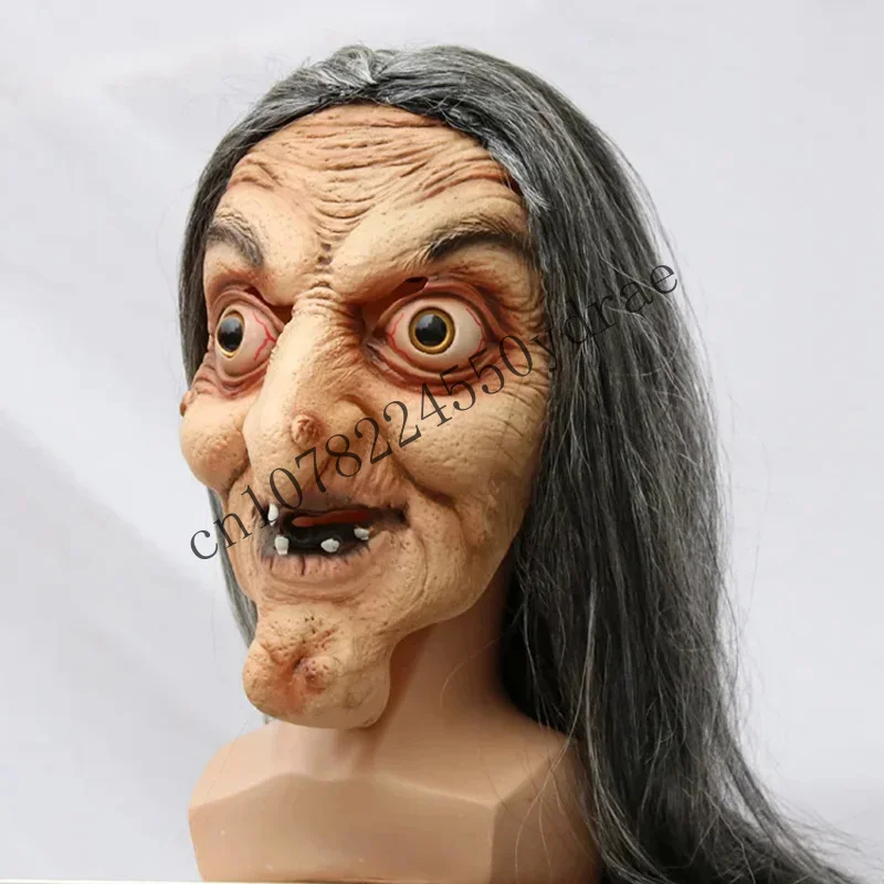 Scary Old Witch Mask Latex With Hair Halloween Fancy Dress Grimace Party Costume Cosplay Masks Props Ghost House Escape CMM1501