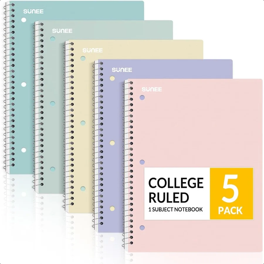 Quaderni a spirale 1 soggetto Confezione da 5 carta college a righe 8 x 101 2 70 fogli per quaderno Carta perforata a 3 fori Rosa Viola Blu Verde