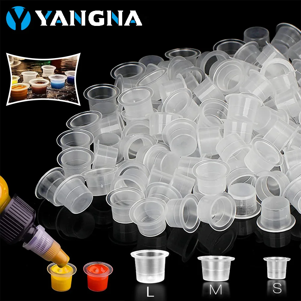 

500/1000PCS Disposable Tattoo Ink Cups Permanent Makeup Pigment Clear Holder Container Caps Plastic S/M/L Tattoo Accessories