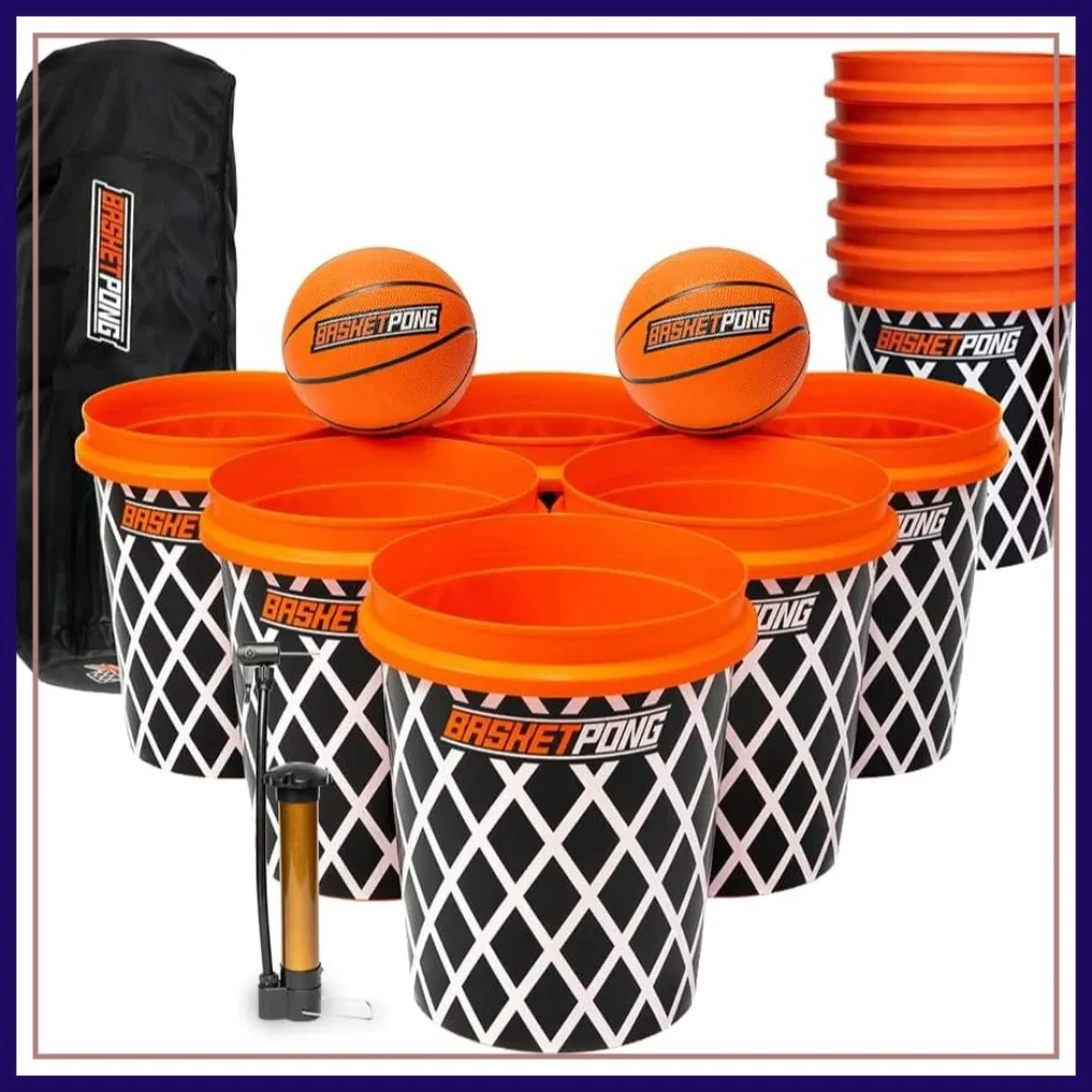 

Giant Yard Pong & Basketball Game Set – 12 Buckets, 2 Balls, Pump, Carry Bag – Outdoor Lawn Party Fun