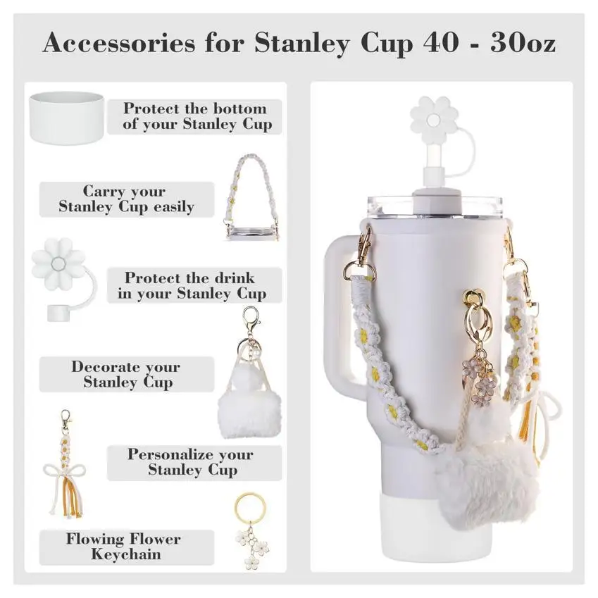 for Stanley Set for Stanley Cup Accessory Set Including Silicone Straw Cover Silicone Cup Sleeve Water Bottle Handle Str view 3