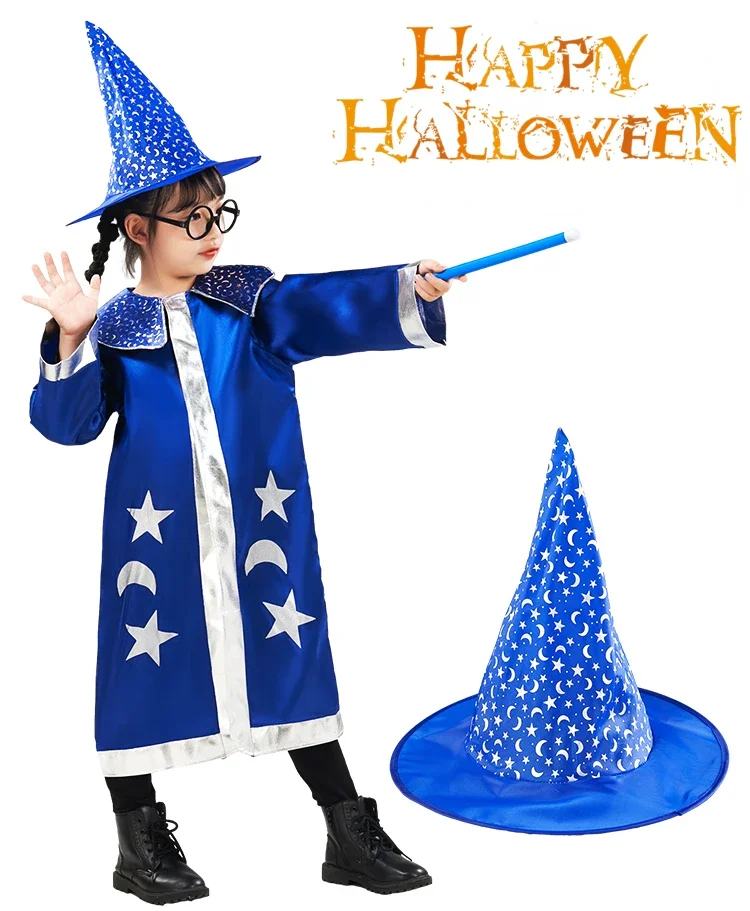 

2Pcs/Set Kids Childrens' Halloween Costume Witch Cloak Cape and Hat Cosplay Prop