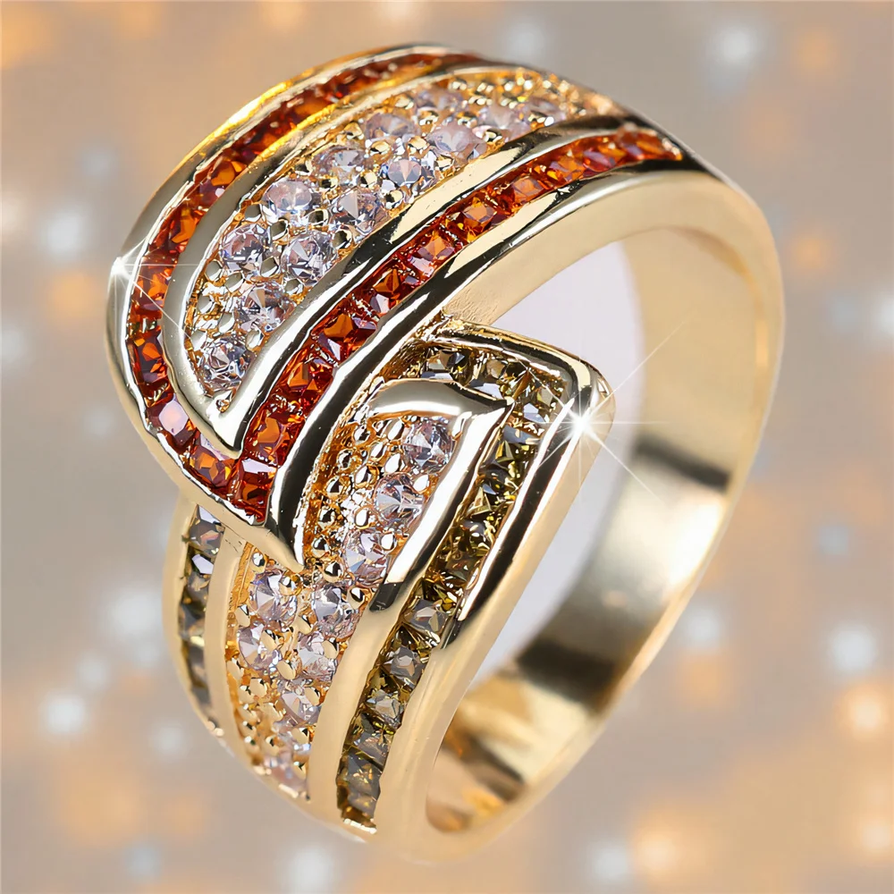 Anillos de trigo de compromiso para mujer, joyería de boda de Color dorado con piedra de circón blanco y cristal rojo bonito para mujer