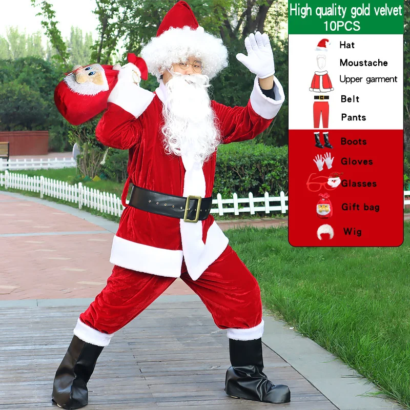 Christmas Santa Claus Costume Beard Lots Men Cosplay Santa Claus Clothes Fancy Dress In Christmas Men Costume Suit For Adults