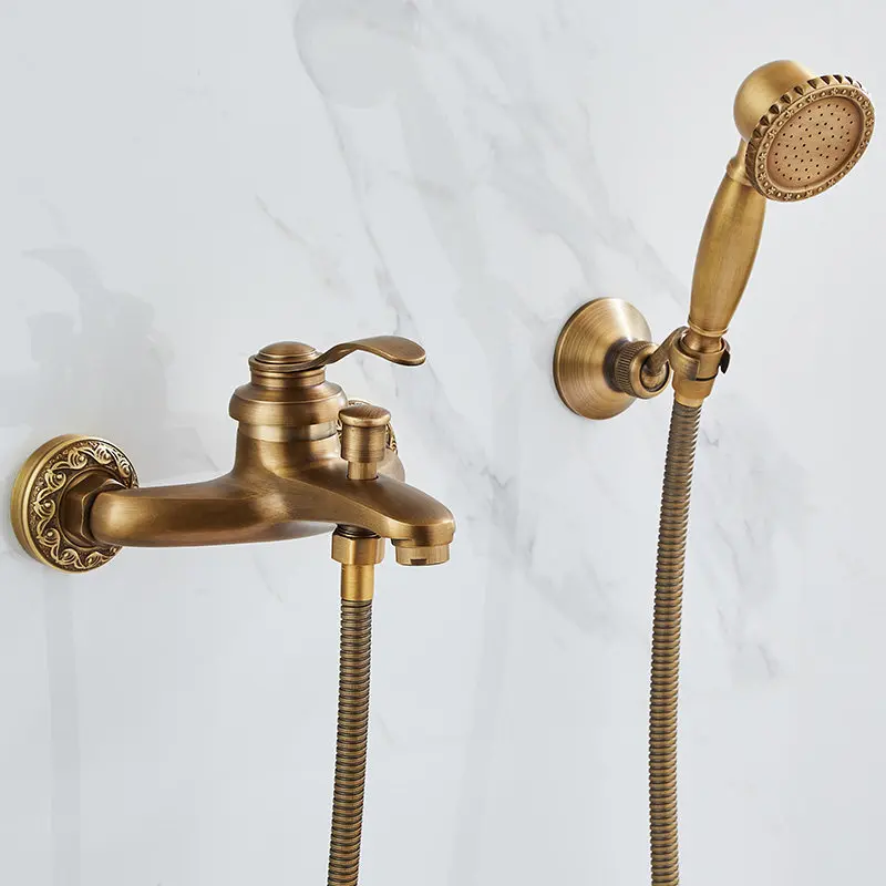 Brass antique simple shower shower set retro shower nozzle household antique bathtub hot and cold faucet view 3