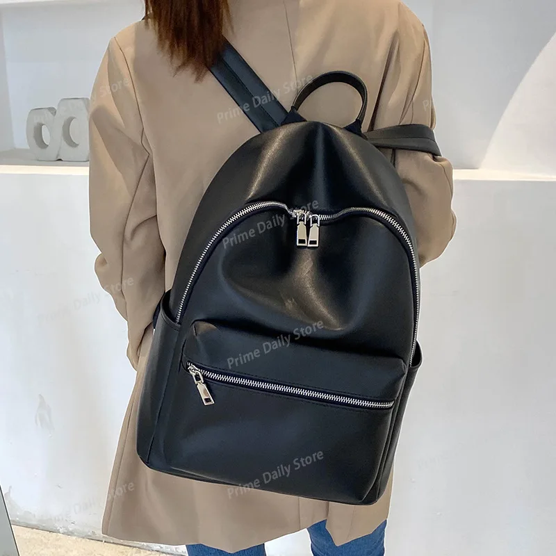 New PU Soft‑Leather Women’s Backpack, Large‑Capacity Versatile Daypack for Student Daily Classes & Trendy Travel Outings