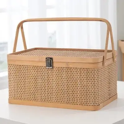 

1pc Woven Bamboo Basket Storage Organizer For Kitchen Home Garden Picnic Fruit Vegetable Egg Carrier Multi-Use