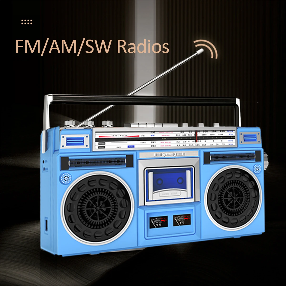 Boombox-Enregistreur de lecteur de cassette radio, diffusion sans fil, USB, emplacements Micro SD, conversion de cassettes en USB, AM, FM, SW1, SW2