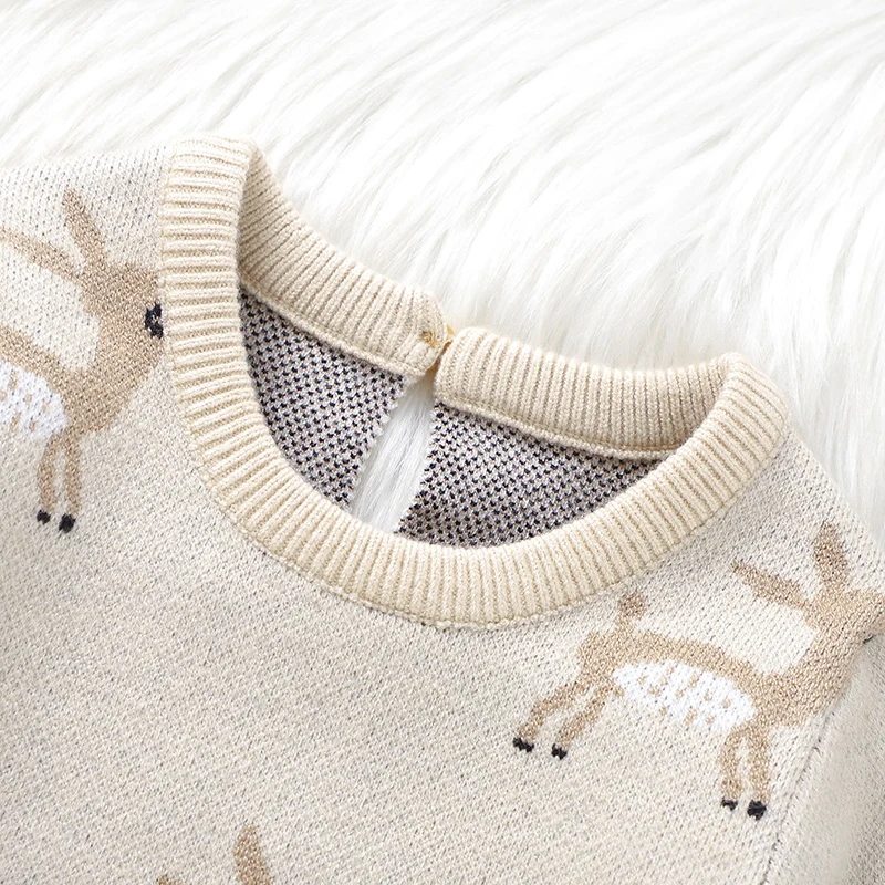 Autumn Baby Romper Knit Newborn Girls Jumpsuit Outfit Long Sleeve Infant Boys Clothes Overalls 0-18M Fashion Cute Sika Deer Warm