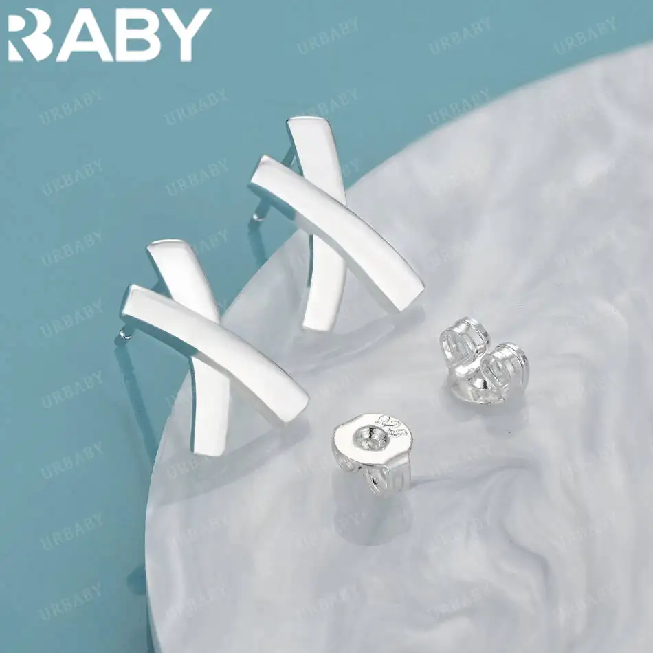 

URBABY 925 Sterling Silver Intersect Clip Stud Earrings For Women Simple Fashion Jewelry Grace Birthday Gift Wedding Accessories
