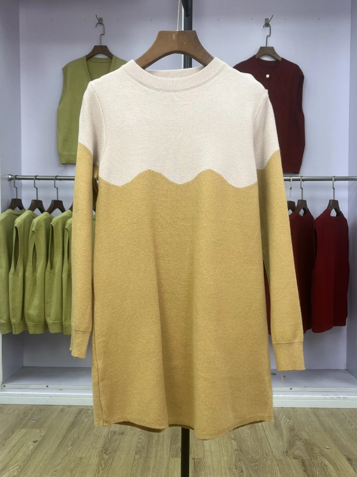 

Women's Thiened Long Knitted Sweater Loose Lazy Sle Top Color Blo Decoration Korean Version Autumn Winter New Arrival