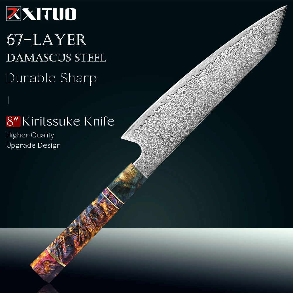 

Damascus Steel Kiritsuke Chef Knife 8-inch 67 Layers Razor Sharp Japanese Vegetable Knife sushi knife with Octagonal Handle