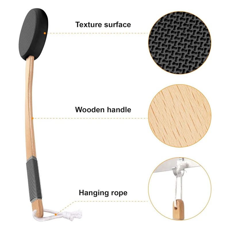 Аппликатор лосьона на спине ABRB с длинной ручкой и 4 сменными подушечками, идеально подходит для молодежи и пожилых людей — черный.