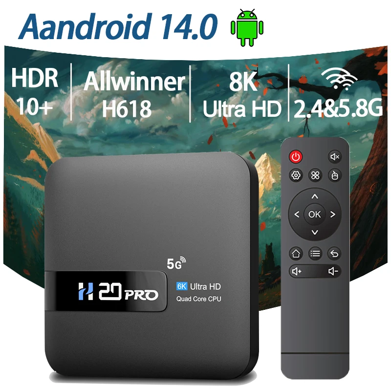 H20PRO Smart Android TV Box Android 14,0 16GB 2,4 y 5G WIFI 4K reproductor multimedia TV Box Android Play Store decodificador de 1080P muy rápido