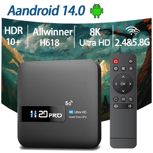 H20PRO Smart Android TV Box Android 14,0 16GB 2,4 y 5G WIFI 4K reproductor multimedia TV Box Android Play Store decodificador de 1080P muy rápido