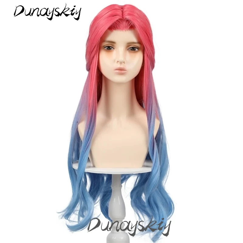 MIZI Cosplay Wig Blue Pink Gradient Half Up Hair Alien Stage Role Play Hairpiece Prop For Christmas Halloween Customized