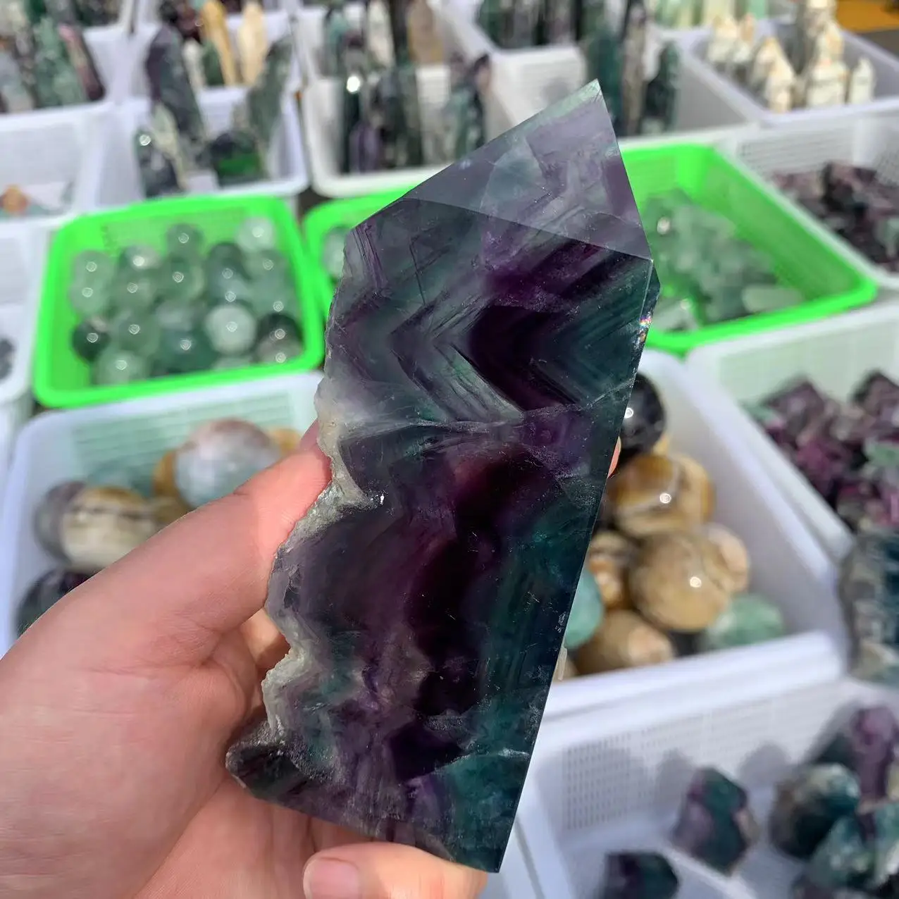 Natural Fluorite Obelisk Quartz Crystal Healing Reiki Wand Tower Point