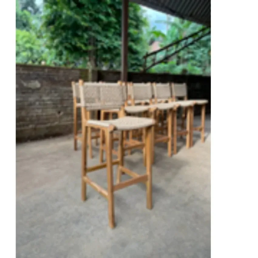 Solid Teak Wood Stackable Rattan Bar Stools, High Chair for Kitchen Hotel Restaurant