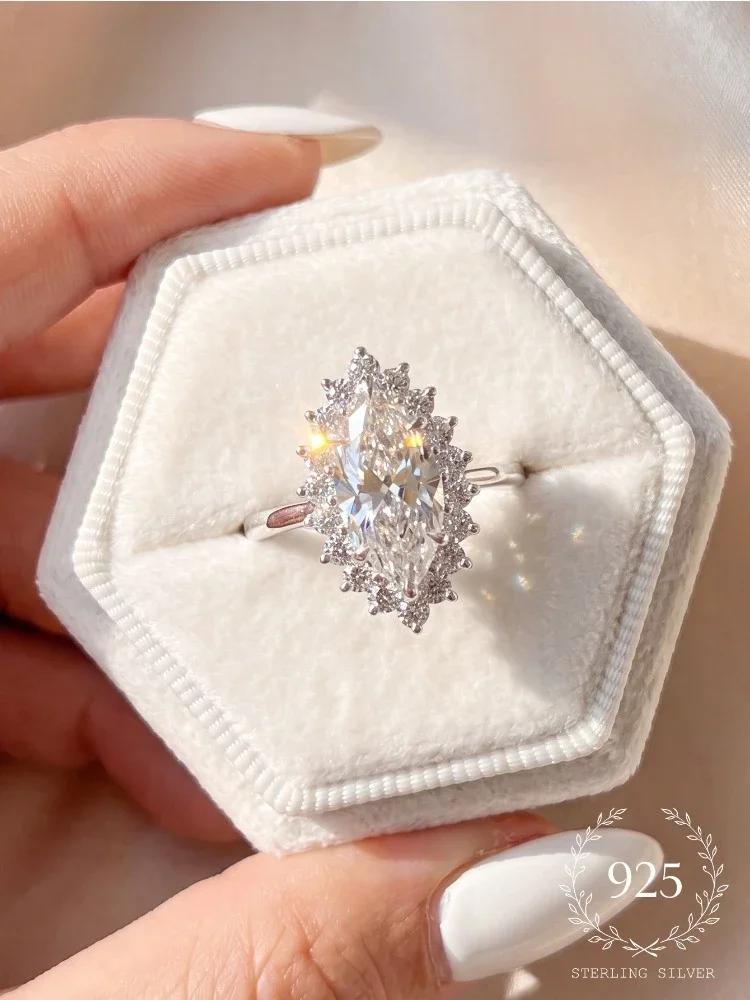 Simplicity Marquise Surround Zircon Ring For Women 925 Sterling Silver Engagement Wedding Luxury High Quality Fine Jewelry