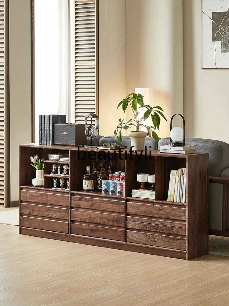 

A26 North American black walnut bookcase Nordic all solid wood locker living room floor storage cabinet
