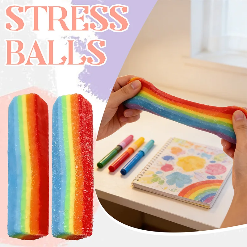 Weicher Saure-Zucker-Streifen Quetschspielzeug Buntes Regenbogen-Dehnspielzeug Angstlösendes Fidget-Sensorik-Dekompressionsspielzeug