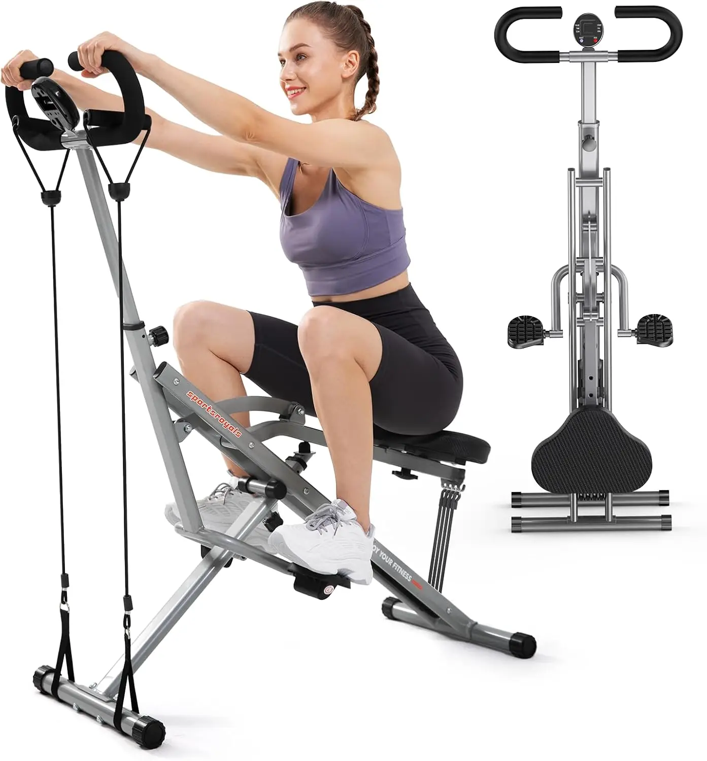 Squat Machine for Home,Rodeo Core Exercise Machine,330lbs Foldable,Adjustable 4 Resistance Bands,Ride & Rowing Machine for Botty