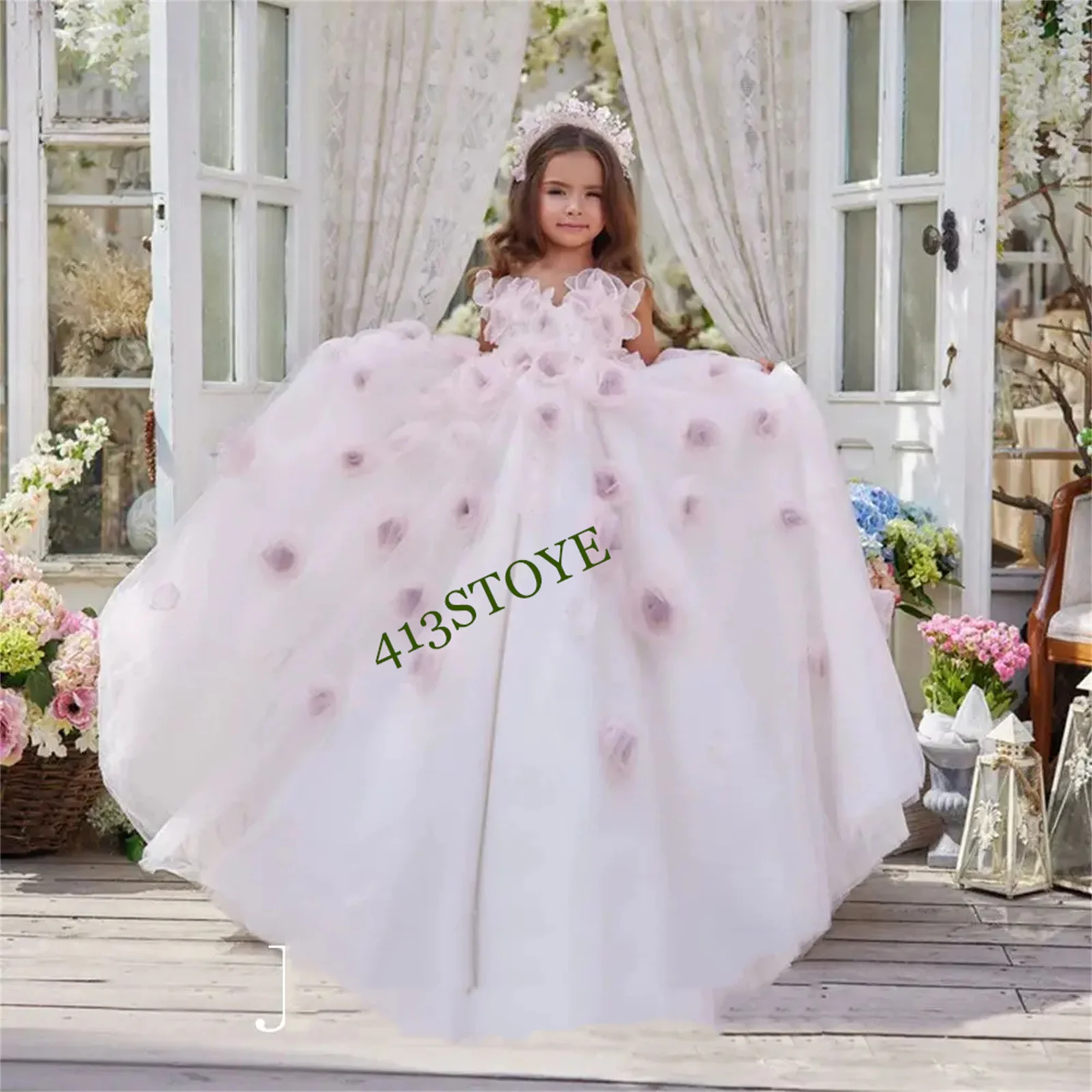

Luxury Floral Girl Dress Handmade Flowers Princess Kids Wedding Birthday Party Prom Ball Gown First Communion