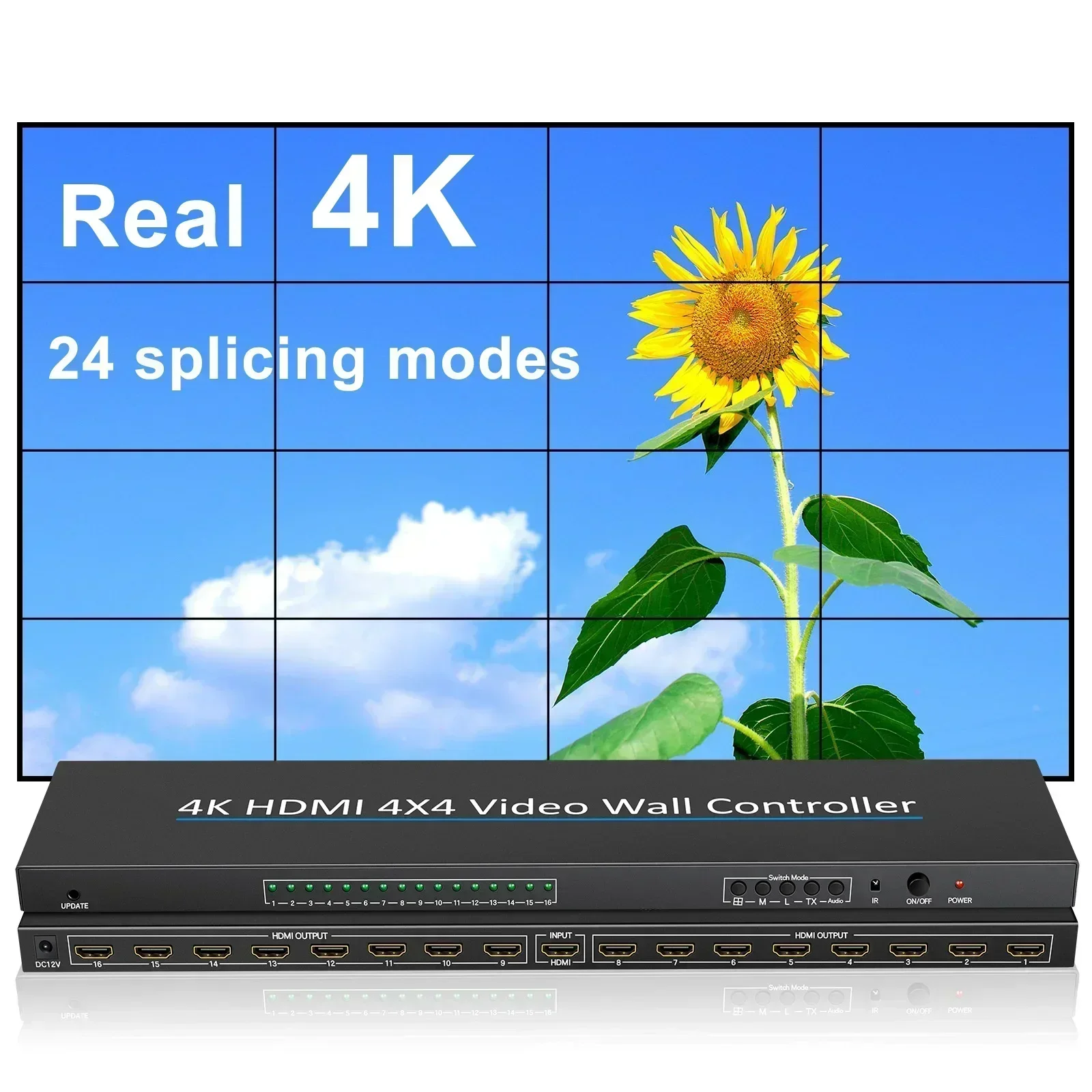 4K 4x4 HDMI وحدة تحكم الفيديو الجدارية 2 3 4 6 8 9 10 14 15 16 TV جدار فيديو الربط 2x2 3x3 3x4 2x6 3x5 HDMI وحدة تحكم جدار الفيديو