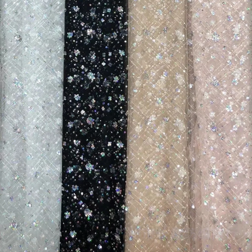 

4 Colors 3mm Small Colorful Sequin Fabric Evening Dress Lace Plaid Material Glitter Tulle Net Stage Cloth Headwear Accessories