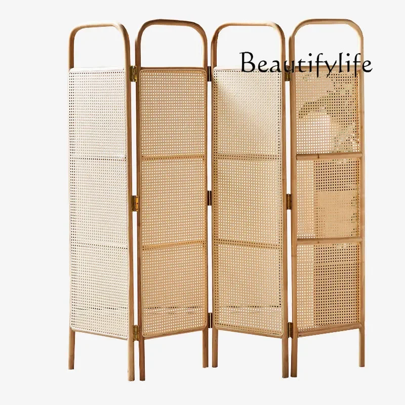X40 Nordic Ins Style Rattan Partition Wall Screen Folding Mobile Living Room Entrance Japanese Home