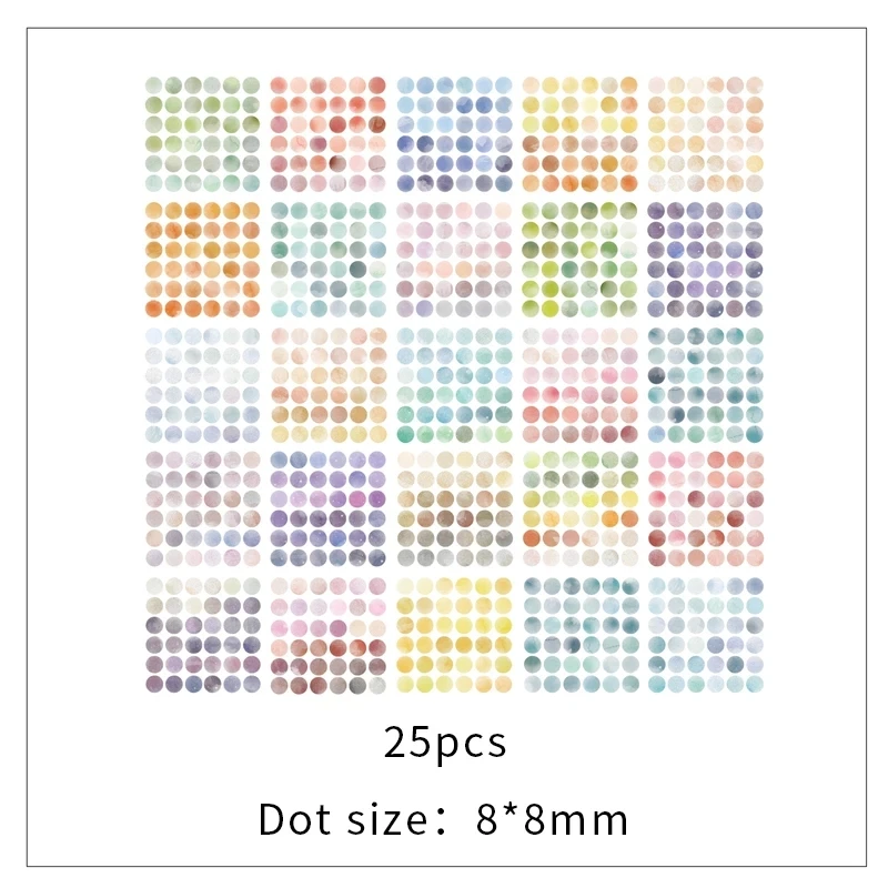 25/100 Sheets Watercolor Polka Dot Sticker Journaling Accessories Scrapbooking DIY Color Label Washi Sticker Stationery Gift