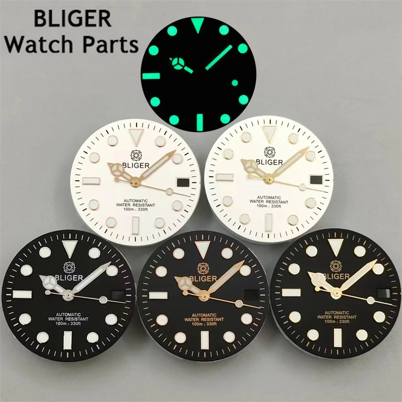 

BLIGER 29mm black white dial C3 Green luminous dial fit NH35 NH36 movement fit 3 o'clock crown 3.8 o'clock crown