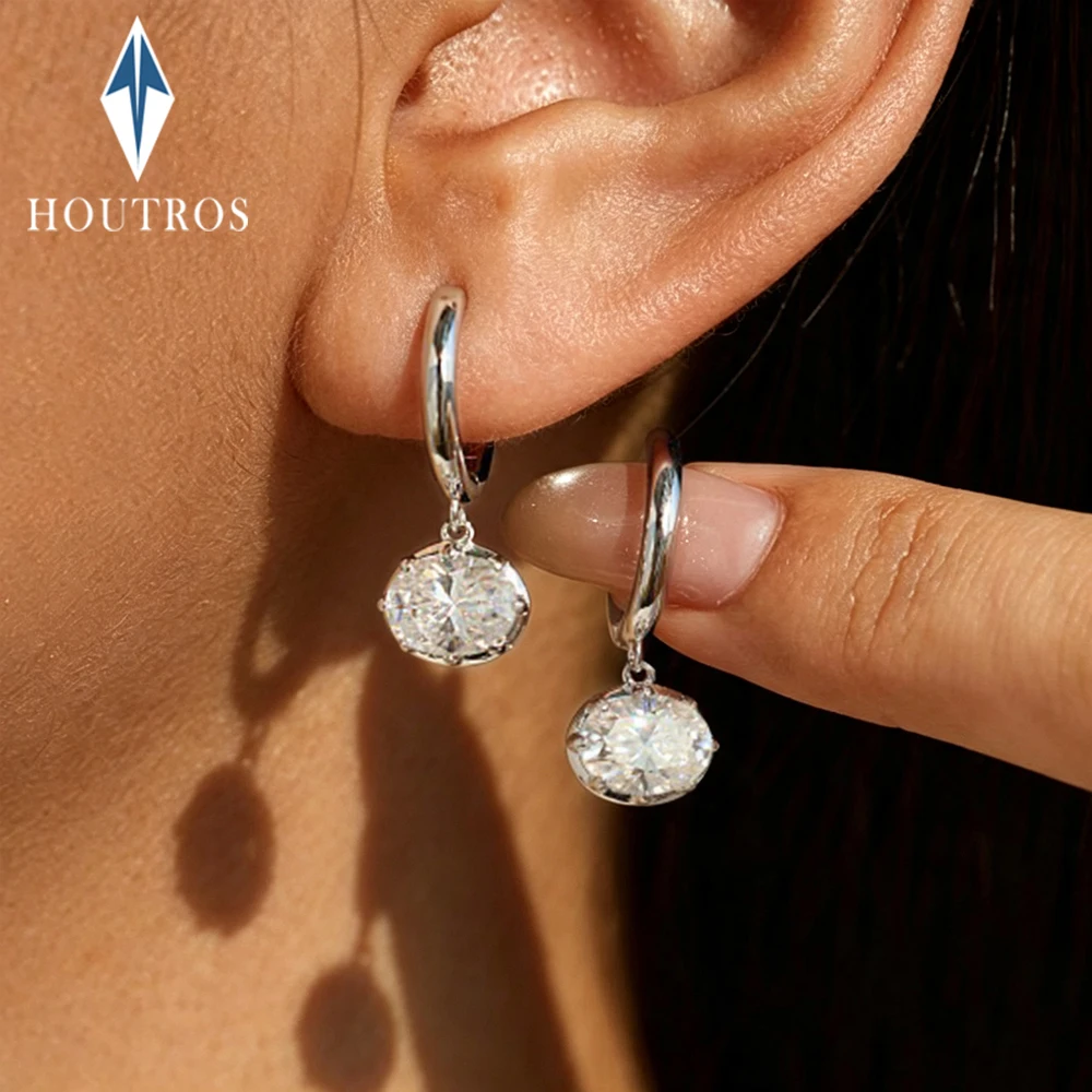 1.5Carat Oval Cut Moissanite Huggie Hoop Earrings for Women 925 Sterling Silver Bezel Set Solitaire Diamond Drop Earring Jewelry