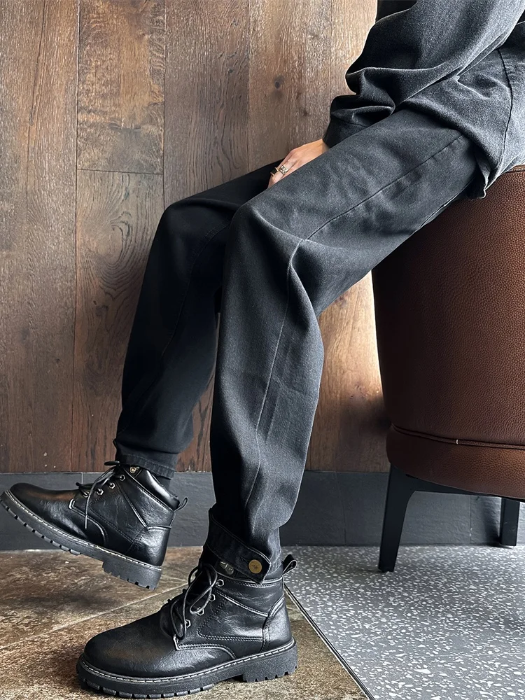 

Men's Winter Thiened Fce Denim Jeans American Sle Cleanfit Straight Leg Long Trousers Trendy Boots Matching Pants