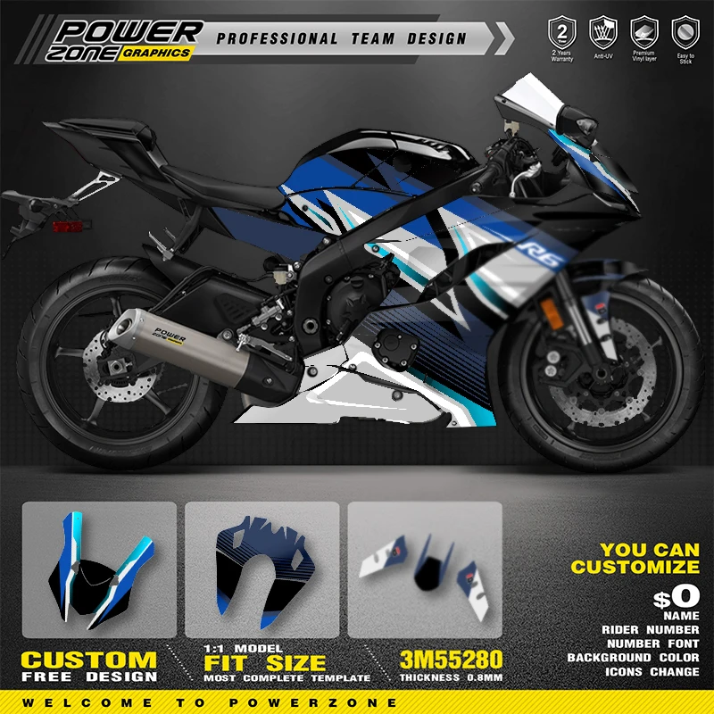 PowerZone Custom Team Graphics Backgrounds Decals For 3M Stickers Kit For YAMAHA R6 2017 2018 2019 2020 2021 R6 004