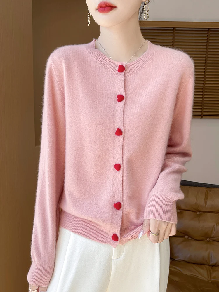 Aliselect Autumn Winter 100% Merino Wool Women Cardigan Long Sleeve Solid Color Cashmere Sweater Soft Knitwear Clothing Tops