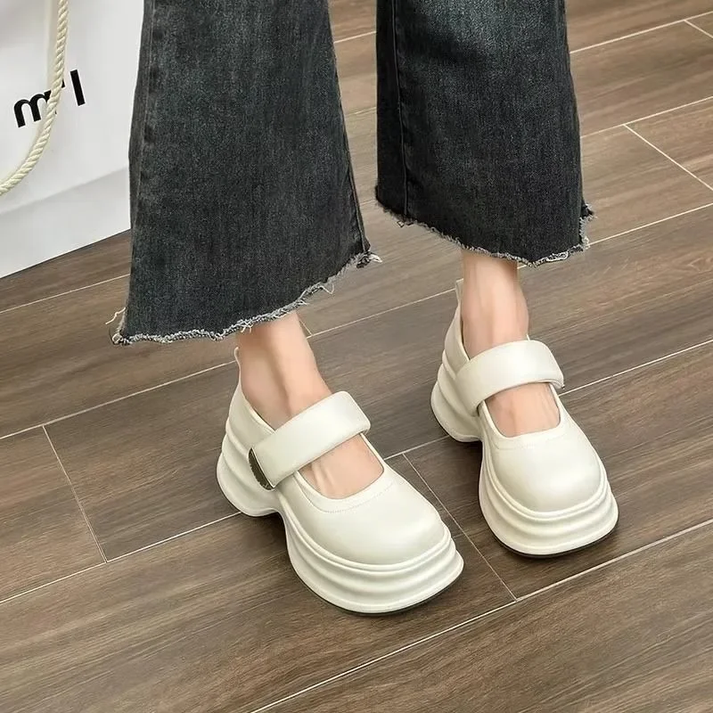 

Leather Shoes for Women, 2025 New Velcro Big Toe Loafers, Fashionable and Versatile British Style Thick Soled Single Shoes