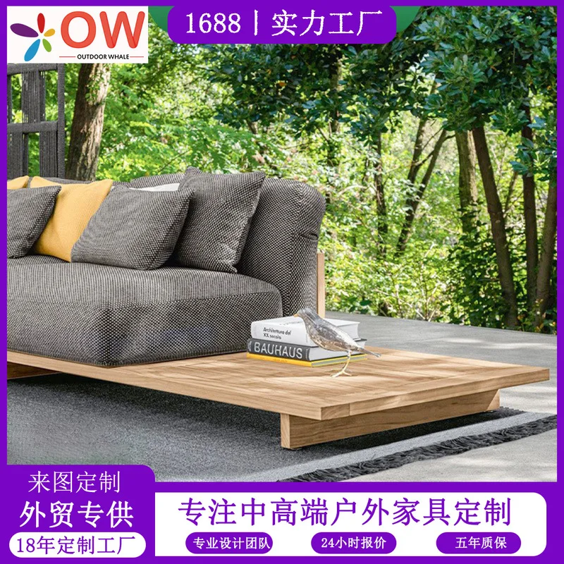 Solid Sofa, Hotel Guesthouse Living Room , Anti-Corrosion Teak Wood Furniture, Outdoor Courtyard And P